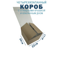 Fefco 212 - Коробка четырехклапанная с клапанным дном и откидной крышкой 30х25х17 см