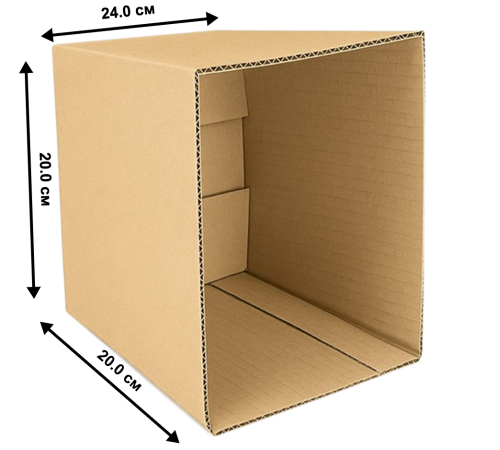 <p>Четырехклапанная картонная коробка Fefco 200 (20x24x20 см) с открытым верхом</p>
