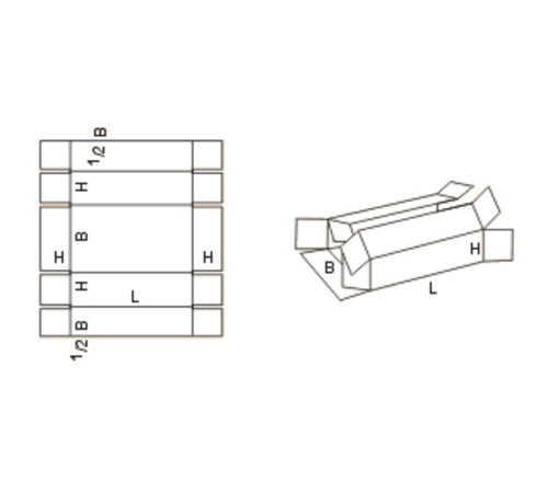 Fefco 411 - Оберточный короб с 5 клапанами на концах c боковой загрузкой 23х16х15 см
