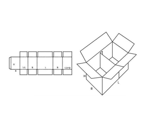 Fefco 228 - Коробка четырехклапанная с внутренней перегородкой 25х25х15 см