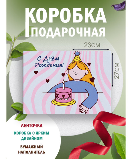 С днём рождения Подарочная коробка с наполнителем для подарка 23х27х12 см.
