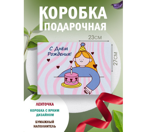 С днём рождения Подарочная коробка с наполнителем для подарка 23х27х12 см. С днём рождения Подарочная коробка с наполнителем для подарка 23х27х12 см.