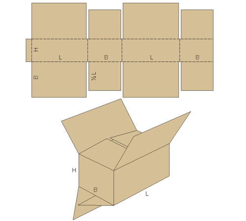 Fefco 206 - Четырехклапанный короб со стыком и двойным дном 22х17,5х15 см