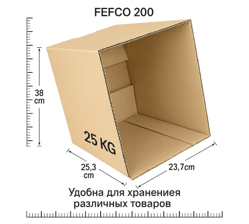 Fefco 200 - Коробка четырехклапанная с открытым верхом 38х25,3х23,7 см Fefco 200 - Коробка четырехклапанная с открытым верхом 38х25,3х23,7 см
